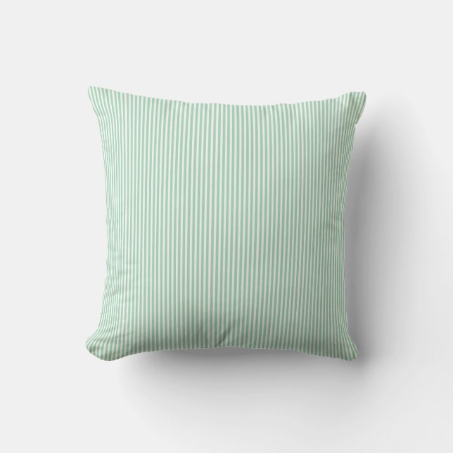 Mint Green White Pin Stripe Outdoor Pillow 16x16 (Front)