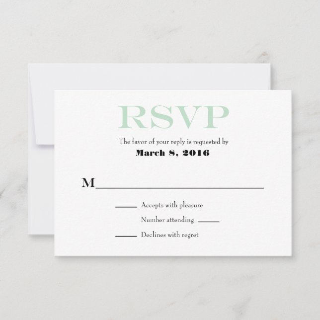 Mint Green White Plain Simple Wedding RSVP Cards (Front)