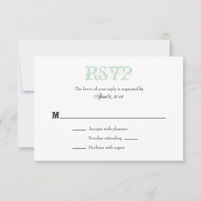 Mint Green White Plain Simple Wedding RSVP Cards (Front)