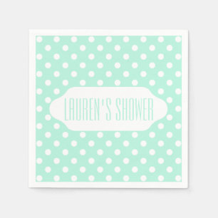 Mint green & white polka dots custom paper napkins