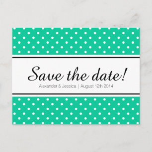 Mint green & white polkadot save the date postcard