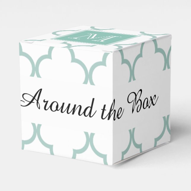 Mint Green, White Quatrefoil | Your Monogram Favour Box (Front Side)