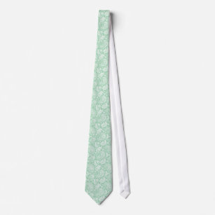 Mint Green & White Retro Ornate Paisley Pattern Tie