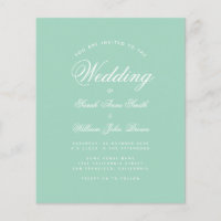 Mint Green White Script Budget Wedding Invitation