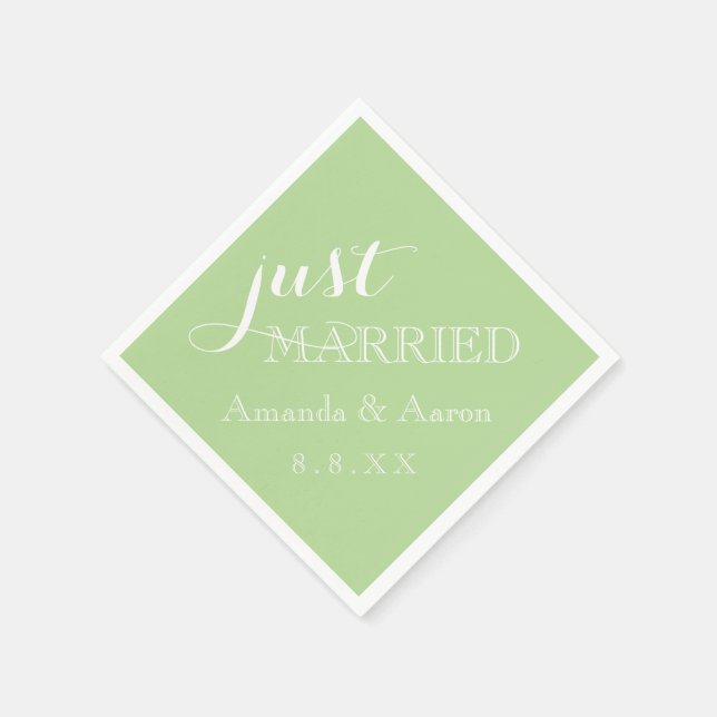 Mint Green White Simple Classic Just Married Napkin (Corner)