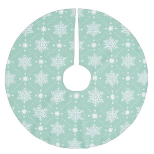 Mint Green White Snowflakes Christmas Pattern Brushed Polyester Tree Skirt