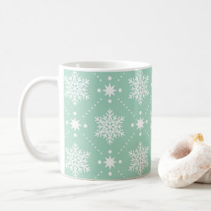 Mint Green White Snowflakes Christmas Pattern Coffee Mug