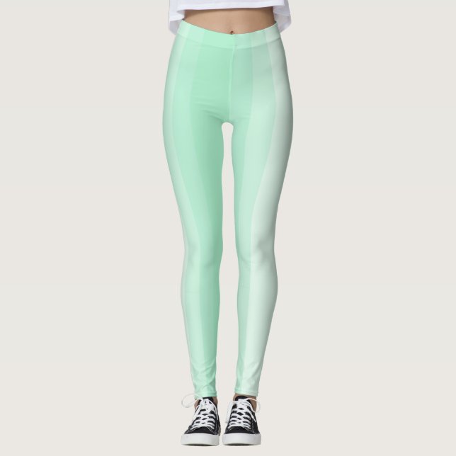 Mint Green White Striped Trendy Modern Template Leggings (Front)
