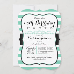 Mint Green & White Stripes Birthday Party Invitation
