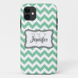 Mint Green & White Trendy chevron pattern iPhone 5 11 Case