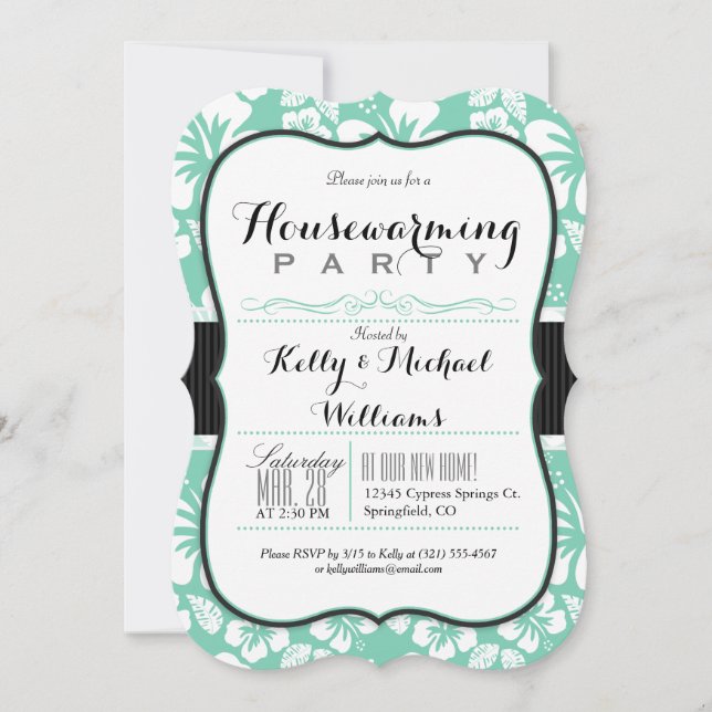Mint Green & White Tropical Housewarming Party Invitation (Front)
