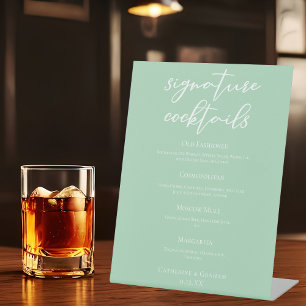 Mint Green White Wedding Signature Cocktails Menu Pedestal Sign