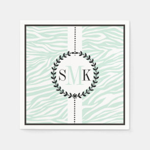 Mint green, white zebra print pattern wedding napkin