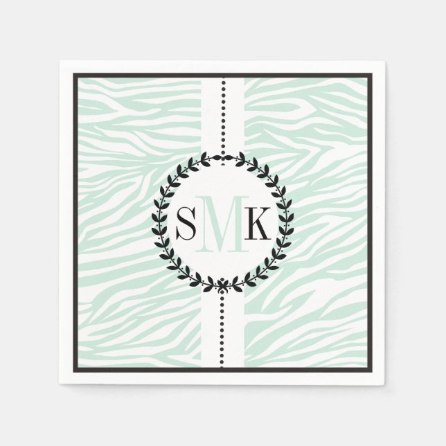 Mint green, white zebra print pattern wedding napkin (Front)
