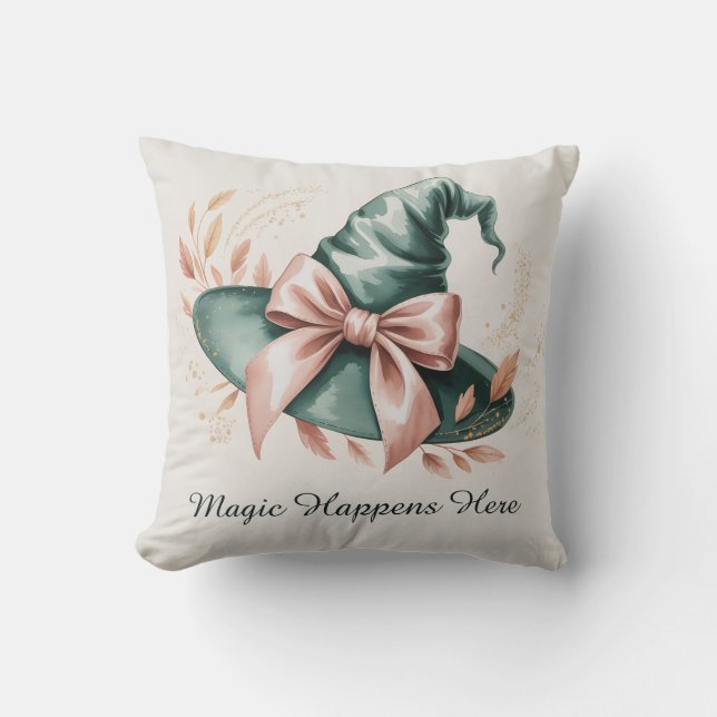 Mint Green Witch Hat Spooky Cute Halloween Cushion (Front)