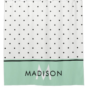 Mint Green with Black and White Polka Dots Shower Curtain