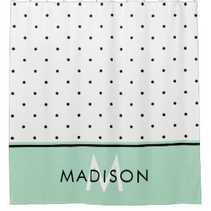 Mint Green with Black and White Polka Dots Shower Curtain