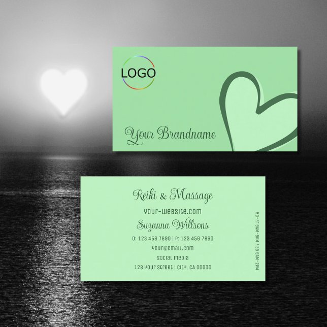 Mint Green with Gorgeous Heart and Logo Cute Business Card (Creator Uploaded)