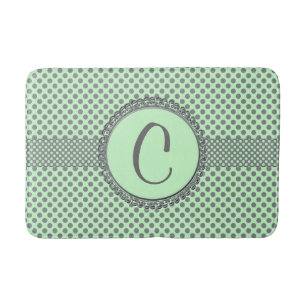 Mint Green with Grey Polka Dots-Monogram STaylor Bath Mat