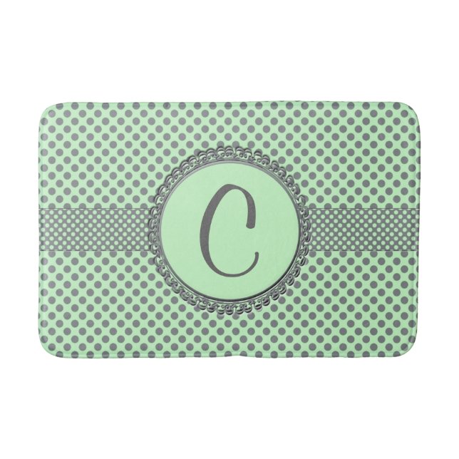 Mint Green with Grey Polka Dots-Monogram STaylor Bath Mat (Front)
