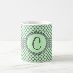 Mint Green with Grey Polka Dots-Monogram STaylor Coffee Mug