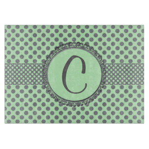 Mint Green With Grey Polka Dots-Monogram STaylor Cutting Board