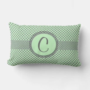 Mint Green with Grey Polka Dots-Monogram STaylor Lumbar Cushion