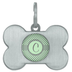 Mint Green with Grey Polka Dots-Monogram STaylor Pet Tag