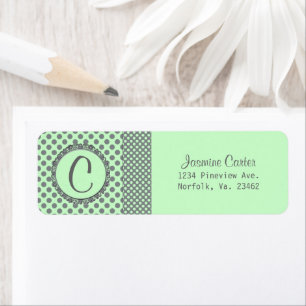 Mint Green With Grey Polka Dots-Monogram STaylor Return Address Label