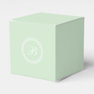 Mint Green with White Laurel Wreath with Monogram Favour Box