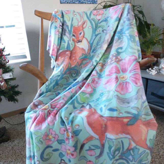 Mint Green Woodland Animal Deer Fox Rabbit Large  Tapestry (Creator Uploaded)
