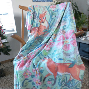 Mint Green Woodland Animal Deer Fox Rabbit Large Tapestry