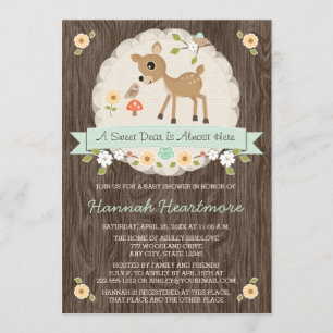 MINT GREEN WOODLAND DEER BABY SHOWER INVITATION