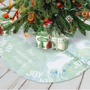 Mint Green Woodland Forest Moose Christmas Brushed Polyester Tree Skirt