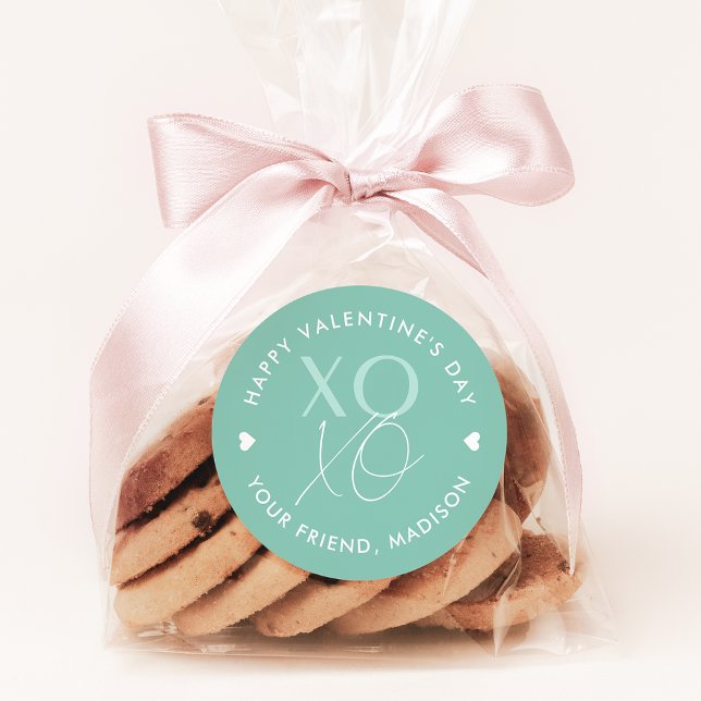 Mint Green XOXO Personalised Valentine's Day Classic Round Sticker (Creator Uploaded)