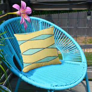 Mint Green Yellow and Black Retro Modern Stripes Cushion