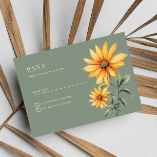 Mint green yellow sunflower flowers RSVP Invitation