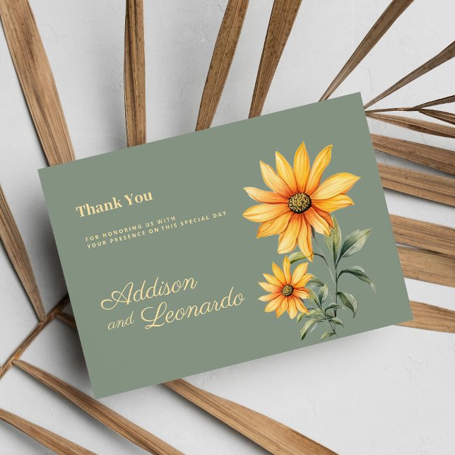 Mint green yellow sunflower flowers Thank You  Invitation (Mint green yellow sunflower flowers Thank You)