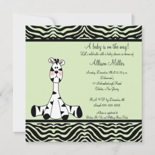 Mint Green Zebra Neutral  Baby Shower Invitation