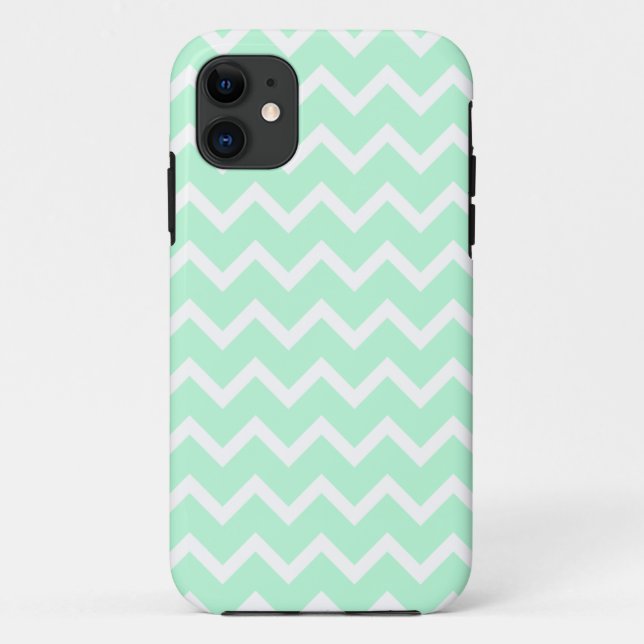 Mint Green Zigzag Chevron Stripes. Case-Mate iPhone Case (Back)