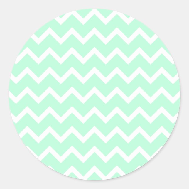 Mint Green Zigzag Chevron Stripes. Classic Round Sticker (Front)