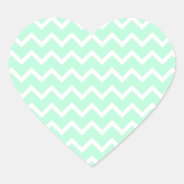 Mint Green Zigzag Chevron Stripes. Heart Sticker (Front)