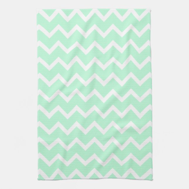 Mint Green Zigzag Chevron Stripes. Tea Towel (Vertical)