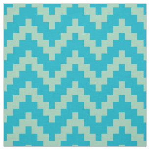 Mint-Green Zigzag Ikat & Custom Blue Background Fabric
