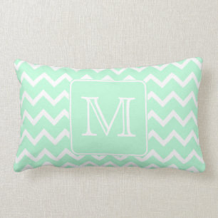 Mint Green Zigzag with Custom Monogram. Lumbar Cushion