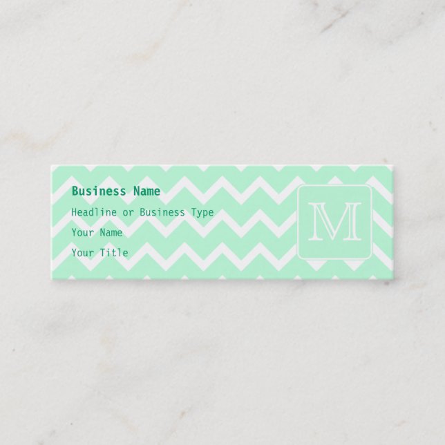 Mint Green Zigzag with Custom Monogram. Mini Business Card (Front)