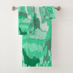 Mint Greenery Abstract Bath Towel Set