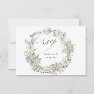 Mint Greenery & White Floral w Meal RSVP Card