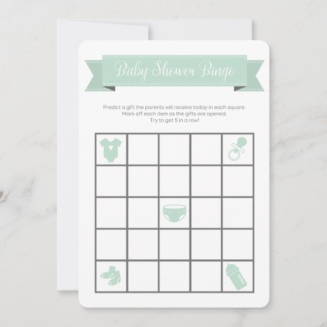 Mint Grey Baby Shower Bingo Game Double Sided (Front)