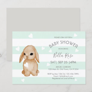 Mint Grey Bunny Baby Shower Invitations